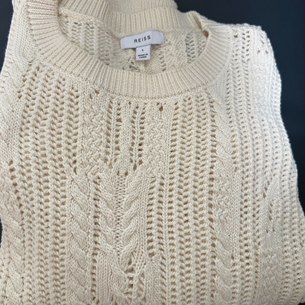 Reiss Cream Cable-Knit Crewneck Sweater